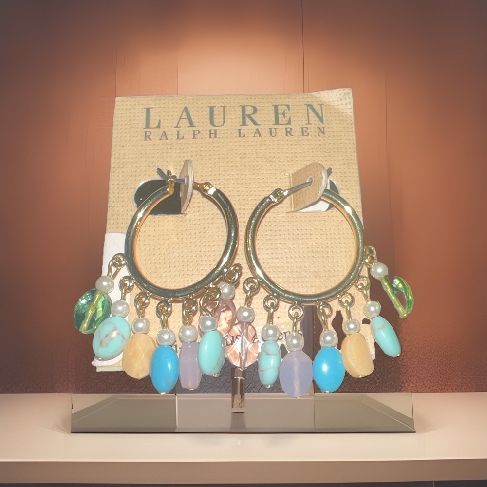 Lauren Ralph Lauren Gold and Semi Precious Accents Drop Earrings New